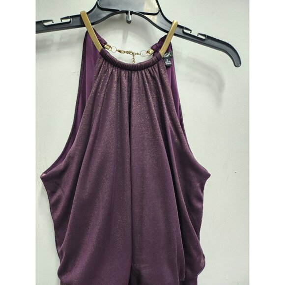 MSK Maxi Dress Medium Purple Shimmery Gold Chain Halter Evening Party Holiday - Picture 2 of 10